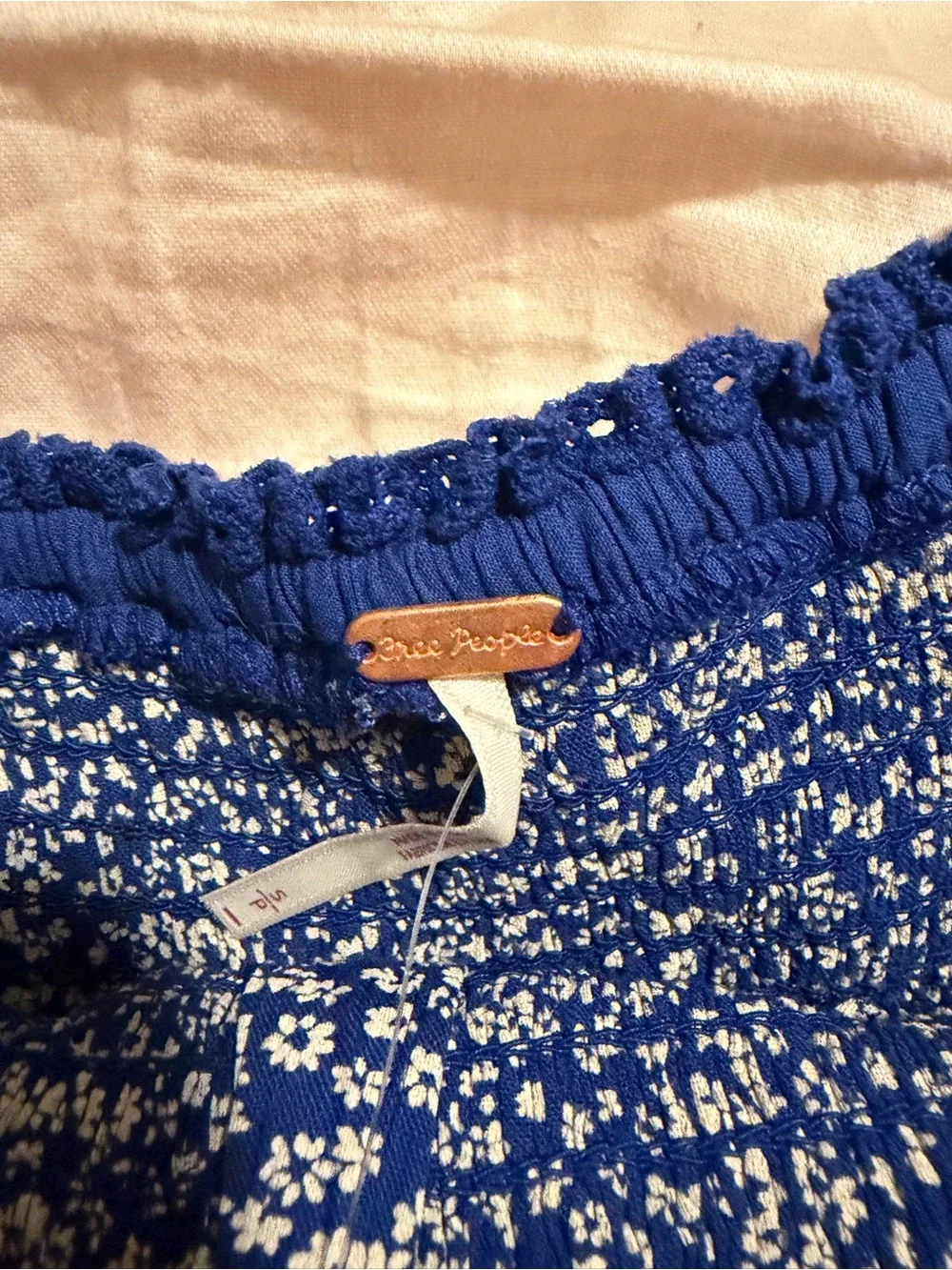 Free People Royal Blue Floral Peplum Blouse